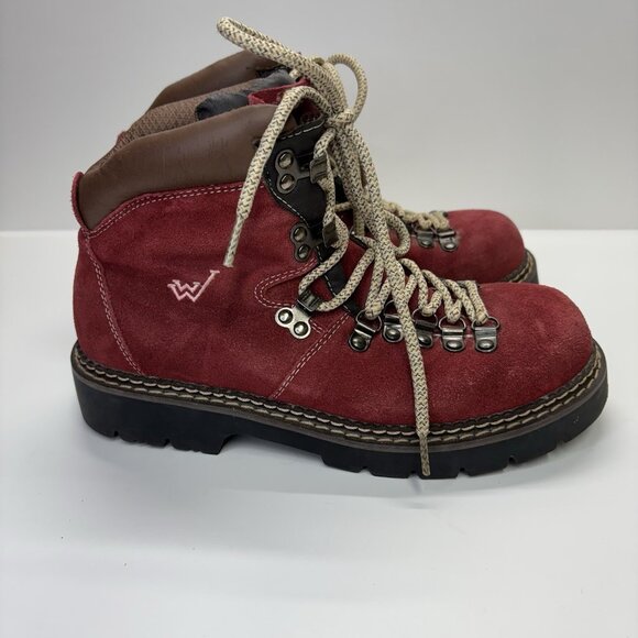 VTG Westway Red Suede Hiking Boots Mountaineer Style Womens 7 Gorpcore Cabincore - Picture 1 of 10
